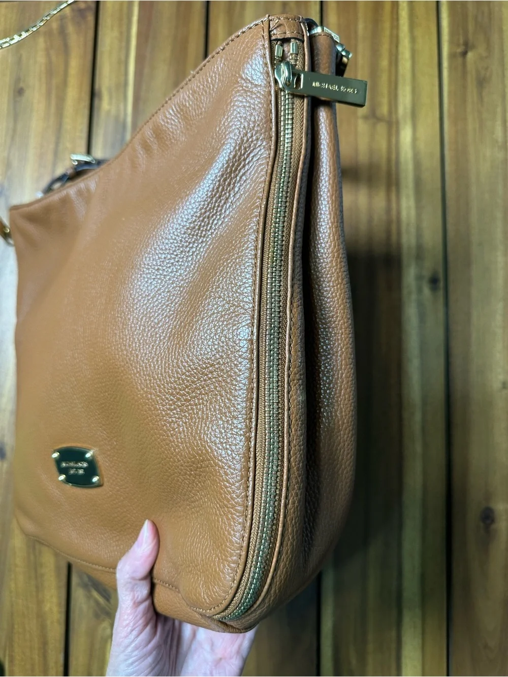Michael Kors Camel Brown Leather Shoulder Hobo Bag